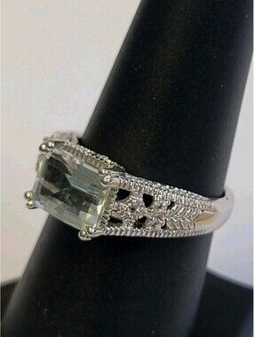 Vintage Filigree Aquamarine Lab Created Sterling Silver 925 Ring Size 8
